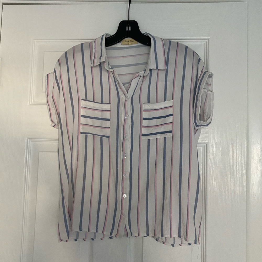 White striped button down top